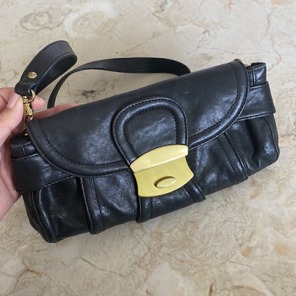 Kooba Leather Convertible Baguette Clutch Shoulder Bag